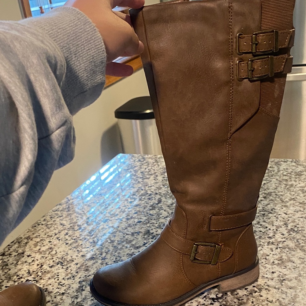 BareTraps Tan Over the Knee Boots with Buckle Accents - Picture 2 of 4